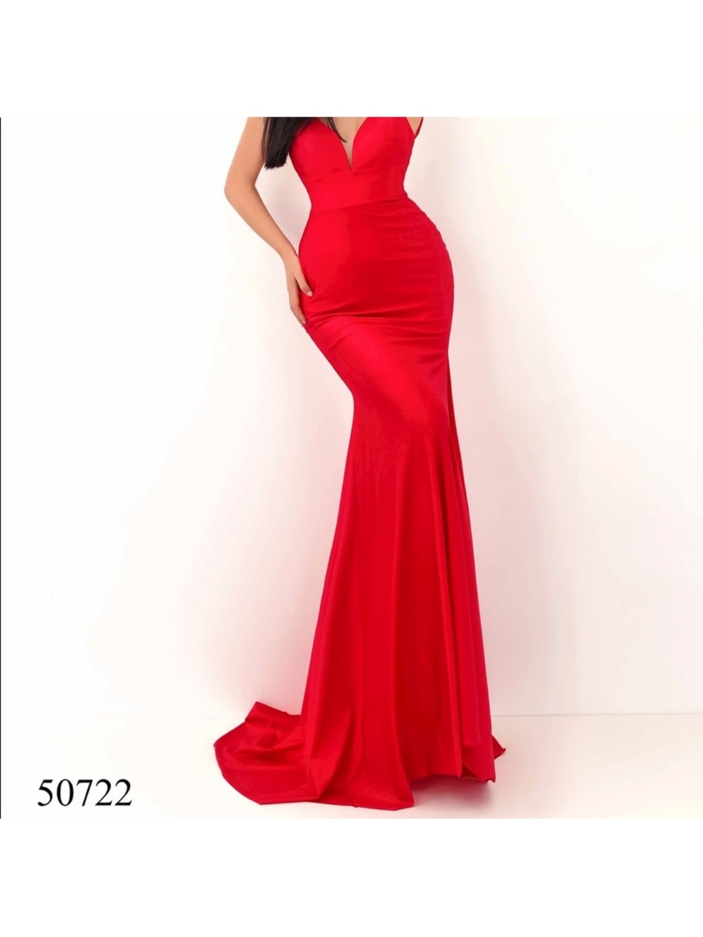 Tarik Ediz Red Mermaid Evening Gown